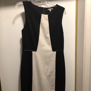 Halogen black white sheath dress w/ pleather trim